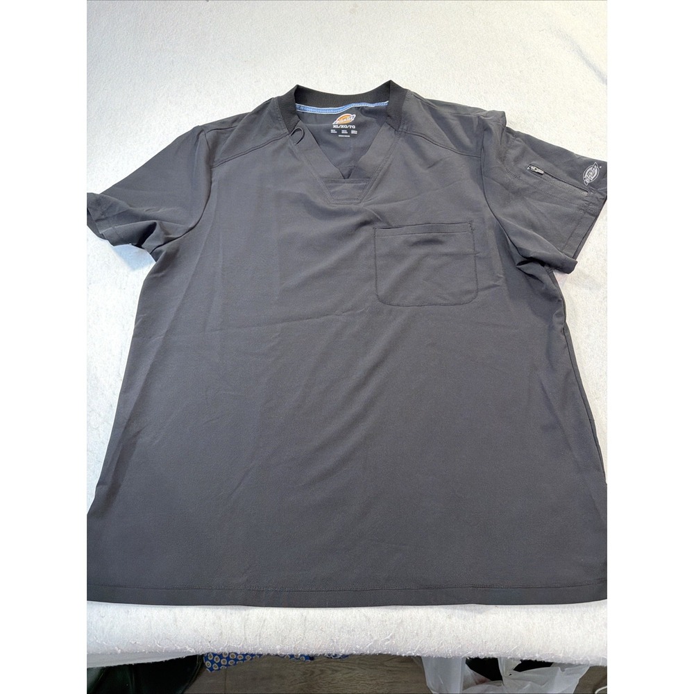 Dickies Scrub Shirt Womens XLarge Pockets Short Sleeve Black Uniform Top Medical